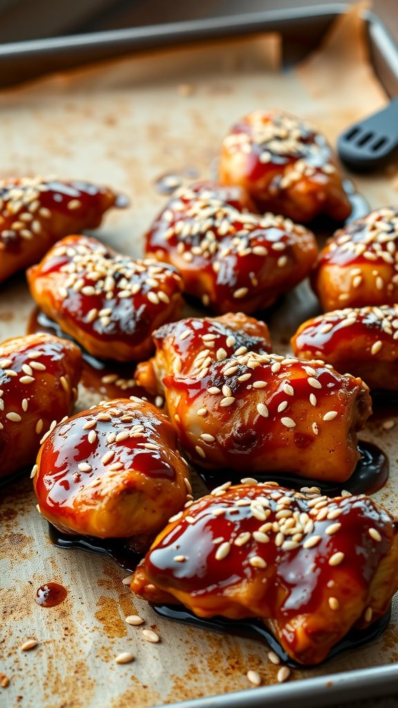 Baked with a soy glaze on a baking tray.