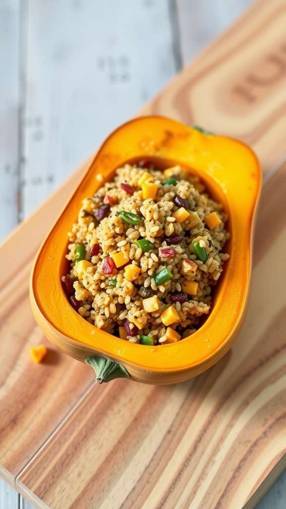 Stuffed butternut squash filled with quinoa and colorful vegetables